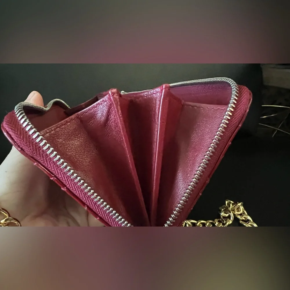 Christian Dior Red Long Zippy Wallet with Crossbody Chain